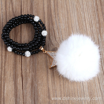 Shamballa Beaded Necklace With Rhinestone Star Charm POM POM